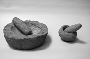 Mortars and pestles used to grind acorns.